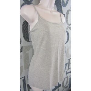 New LOFT Grey Heather With Gold Shimmer Cami Top Women L Adj. Strap Stretch $30